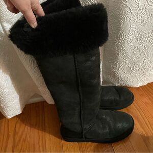 Ugg Bailey button over the knee black fur boots size 7